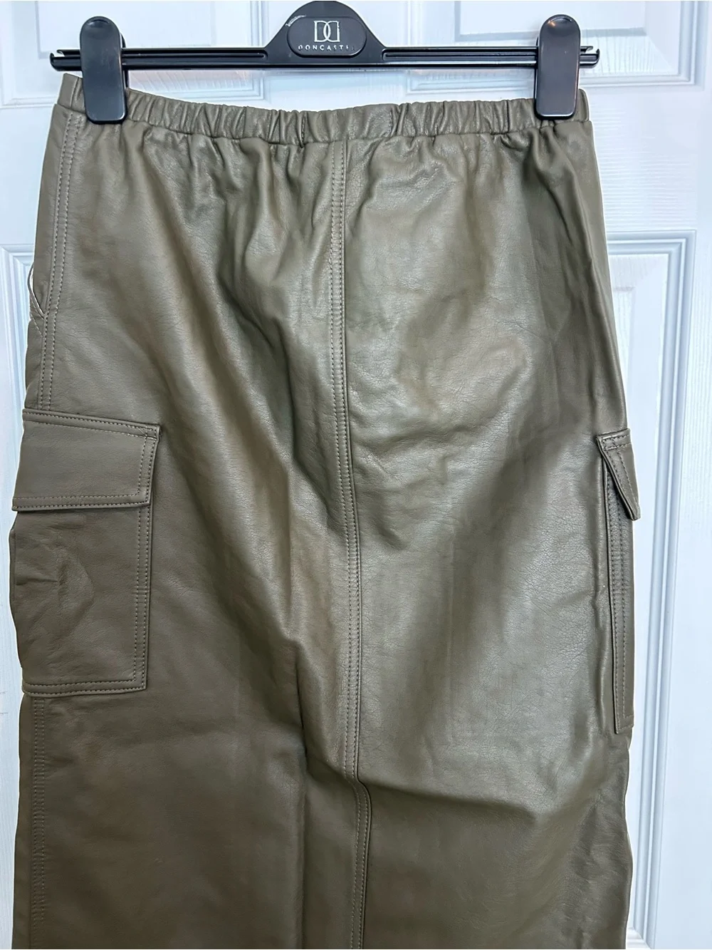 Indigo Riding Faux Leather Olive Maxi Cargo Skirt with Front Slit